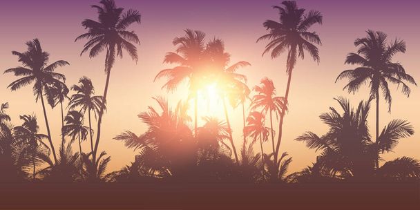 romantic palm tree silhouette background on a sunny day summer holiday design - Vector, Image
