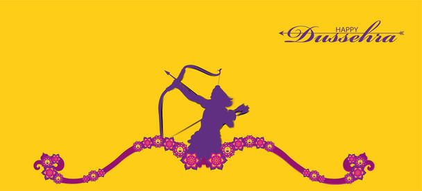 Vector Illustratie van boog, pijl en Heer Rama. Wenskaart met strik en pijlkoker voor Ram Navami festival. Vrolijke Ram Navami. - Vector, afbeelding
