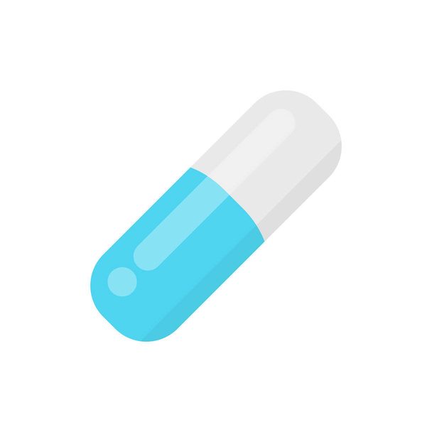 lek w kapsułce wyizolowany na białym tle, ikona niebieska kapsułka pojedyncza, klip kapsułki art, leki, tabletki, kapsułki, lek przeciwbólowy, antybiotyki, witaminy, opieka zdrowotna płaska ilustracja - Wektor, obraz