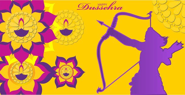 Vector Ilustración de arco, flecha y Señor Rama. Tarjeta de felicitación con arco y aljaba para el festival Ram Navami. Feliz Ram Navami
. - Vector, Imagen