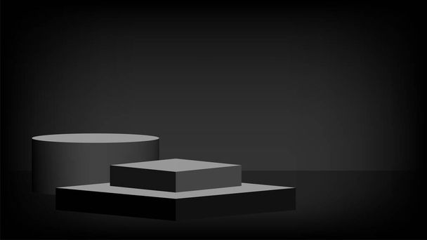 στάδιο βάθρο βραβείο 3d μαύρο γκρι, βάθρο στάδιο δείχνουν για τη θέση πρωταθλητής νίκη, βάθρο κουτί έλλειψη για την επίδειξη καλλυντικών προϊόντων δείχνουν, κύκλος σταθεί σύγχρονο για τη θέση του προϊόντος και την παρουσίαση - Διάνυσμα, εικόνα