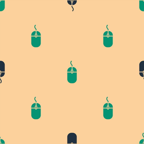 Zielony i czarny Komputer myszy ikona izolowane bezszwowy wzór na beżowym tle. Optyka z symbolem koła. Ilustracja wektora. - Wektor, obraz