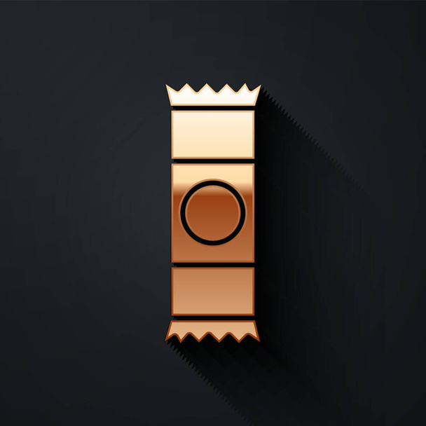 Gold Chocolate bar icon isolated on black background. Long shadow style. Vector Illustration. - Vector, Image