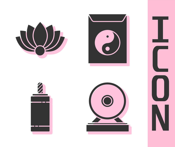 Set Gong, Lotus flower, Firework and Yin Yang and envelope icon. Vector. - Vector, Image