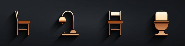 Set Chair, Table lamp, Chair and Toilet bowl icon with long shadow. Vector. - Vector, Image