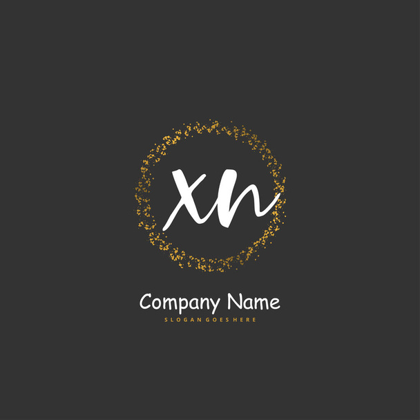 X N XN Diseño de logotipo de firma y escritura inicial con círculo. Logotipo escrito a mano hermoso diseño para la moda, equipo, boda, logotipo de lujo. - Vector, Imagen