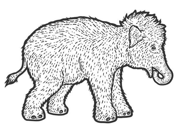 Criança de mamute lanoso. Sketch imitação placa de arranhão
. - Vetor, Imagem