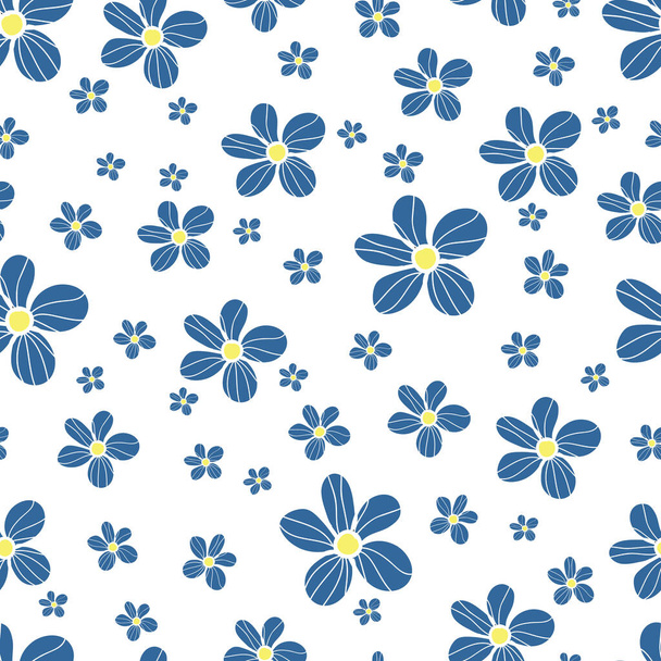 Blue-white daisy flower seamless pattern background - Vetor, Imagem