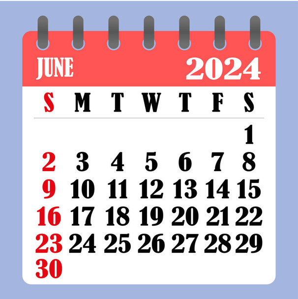 Letter calendar for June 2024. The week begins on Sunday. Time, planning and schedule concept. Flat design. Removable calendar for the month. Vector   - Vector, Image