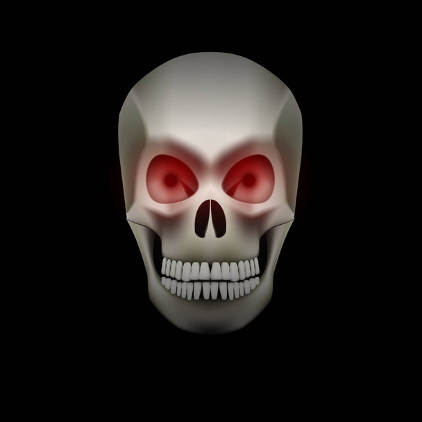 Scary Human Skull With Red Eyes Isolated On Black. EPS10 Vector - Vetor, Imagem