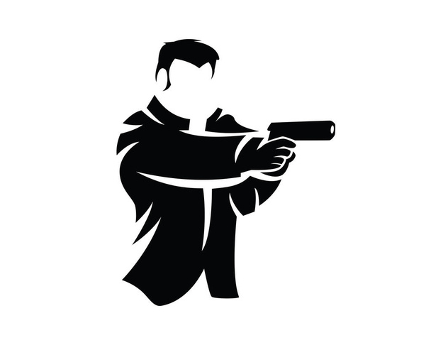 Man Shooting Gun Pose Illustration with Silhouette Style Vector - Vector, Image