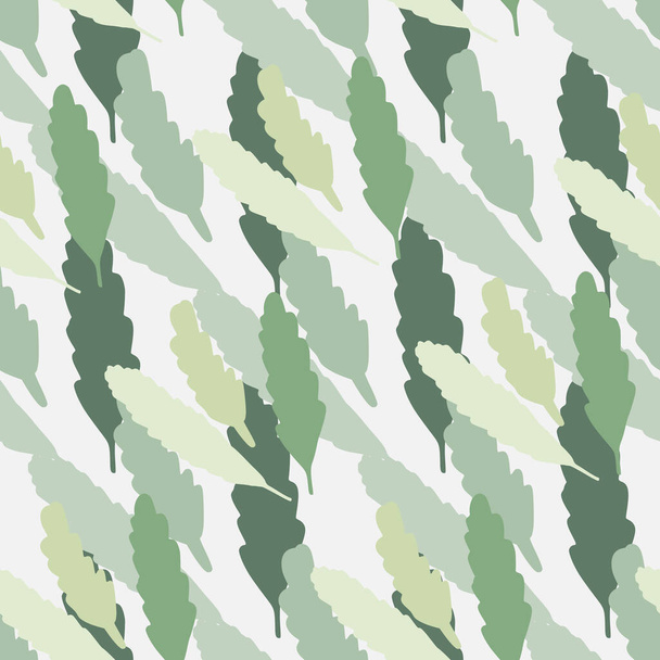 Vereinzelte nahtlose Muster mit Blättern. Laub in grünen, blauen und beigen Farben auf weißem Hintergrund. Entwickelt für Tapeten, Textilien, Packpapier, Stoffdruck. Vektorillustration. - Vektor, Bild