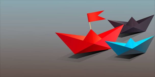 Business Concept,Origami Red blue and black Paper Boats, Leadership,Banner,Website background.Vector illustation.copy space - Vector, Image