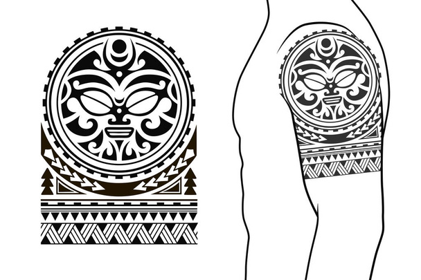 Maori tribal style tattoo pattern fit for a shoulder, arm. With example on body. - Vector, Image