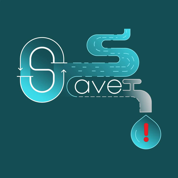 Save water typographic design. Water conservation concept. Vector illustration outline flat design style. - Vector, Image