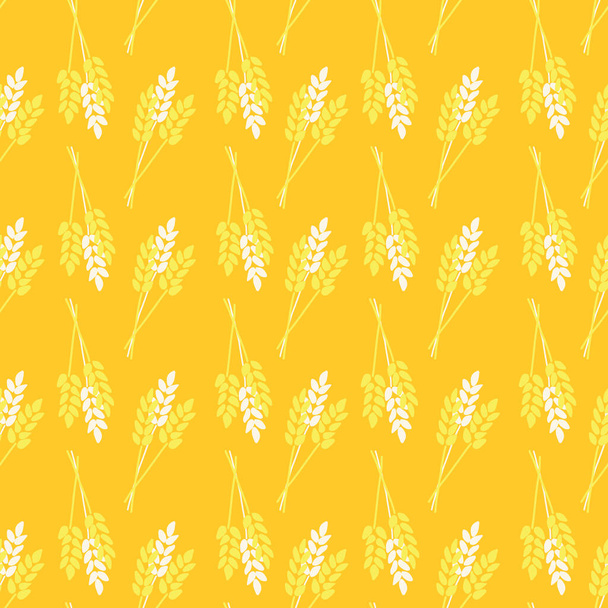 Saumaton kuvio Viljakaura Vehnä Ohra Ruis kasvi. Stylized syksyn luonto vektori kuvio. Kulta keltainen oranssi valkoinen abstrakti syksyllä kuvio tasainen sarjakuva tyyli. Kangas, sisustus, pakkaus, Kiitospäivä - Vektori, kuva