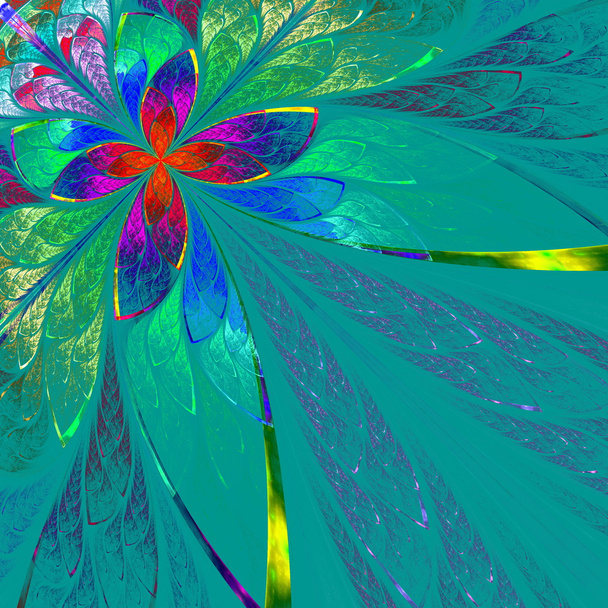 Flor fractal multicolor sobre fondo azul. Ordenador generado
 - Foto, imagen