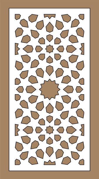 Arap İslami dekoratif duvarı, ekran, yıldızlı panel deseni. Vektör şablon kiti. Lazer kesimi için dekoratif vektör panelleri. Arabesk biçiminde iç bölümleme şablonu - Vektör, Görsel