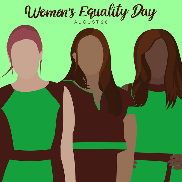 Μια αφηρημένη διανυσματική απεικόνιση τριών πολυεθνικών γυναικών σε κοντινή απόσταση κατά μέτωπο σε ένα πράσινο απομονωμένο φόντο για την Ημέρα της Ισότητας των Γυναικών - Διάνυσμα, εικόνα