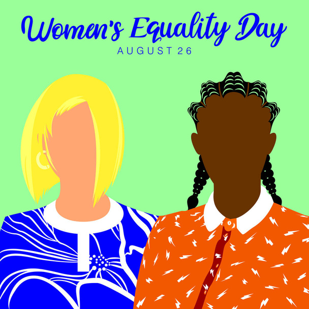 An abstract vector illustration of two multi ethnic women in close-up frontal view on a green isolated background for Women's Equality Day - Vector, Image