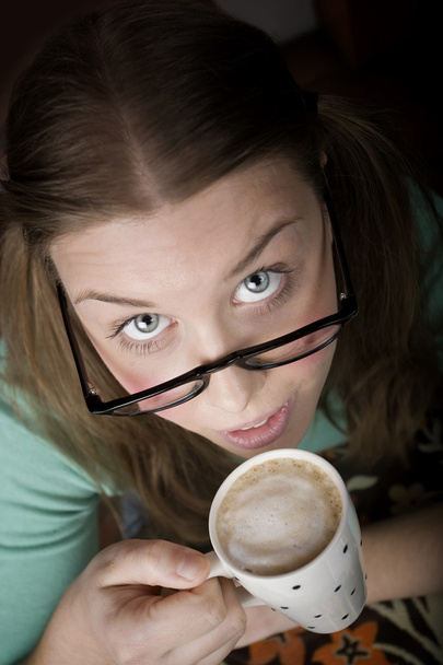 Pretty Young Woman with Coffee - Fotoğraf, Görsel