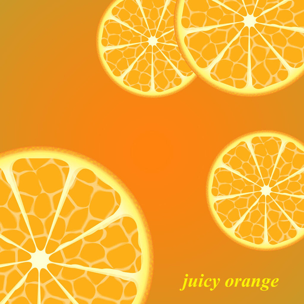 Fatia redonda de laranja suculenta fresca isolada no fundo laranja brilhante. Ilustração vetorial para o seu design
. - Vetor, Imagem
