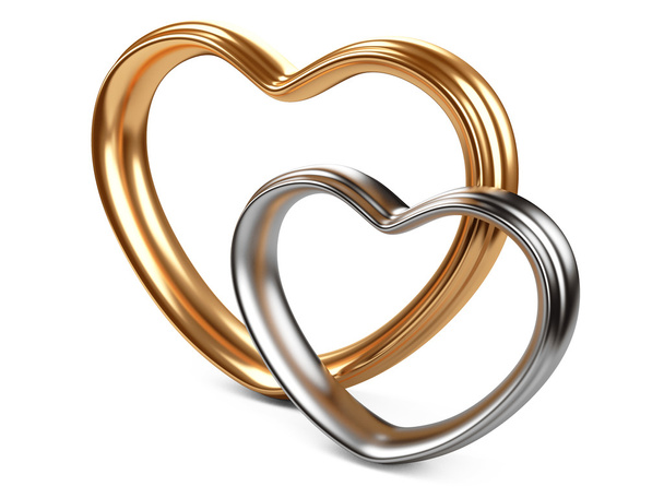 golden and silver hearts shape - 写真・画像