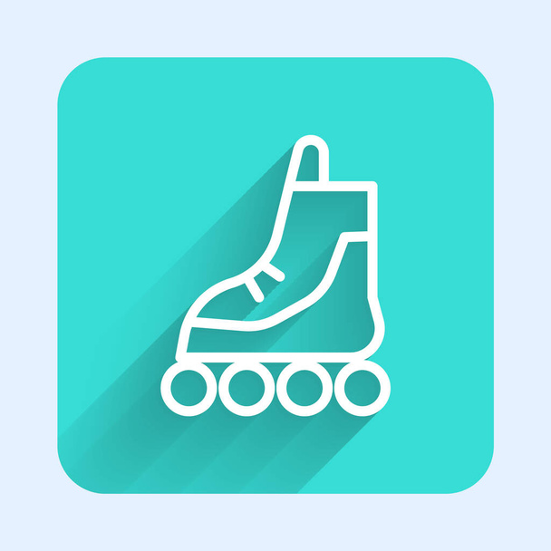 White line Roller skate icon isolated with long shadow. Green square button. Vector Illustration. - Vektori, kuva