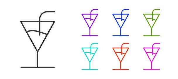 Zwarte lijn Cocktail icoon geïsoleerd op witte achtergrond. Stel pictogrammen kleurrijk. Vector Illustratie. - Vector, afbeelding