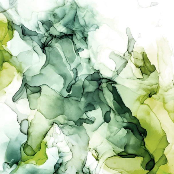 Moody Green shades watercolor background, wet liquid - Vektor, kép