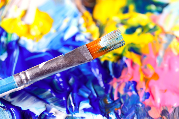 Closeup of brush and palette. - Photo, Image
