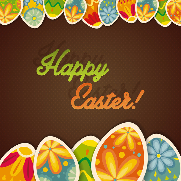 Happy Easter card template, colored eggs and polka dot pattern - Vektor, kép