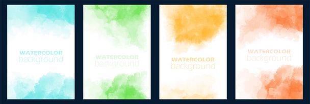 Set of cards with watercolor background. Colorful collection of poster, flyer, business card, wedding invitation template. Vector illustration. Hand drawn blots, splash on white paper. Save the date. - Vector, Image
