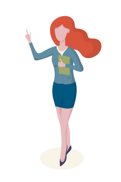 beautiful young woman with red hair point a finger - illustration in cartoon style - Vektor, kép