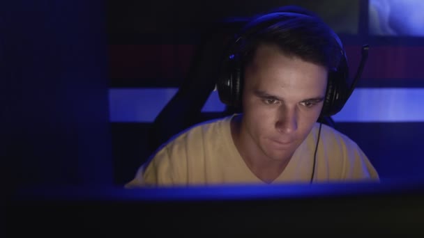 Close up of Young Gamer plays in Online Video Gaming Tournament - Footage, Video