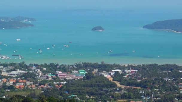 Panoramically view from the top of the hill over landscape at small touristic city in Phuket, Thailand. - Footage, Video