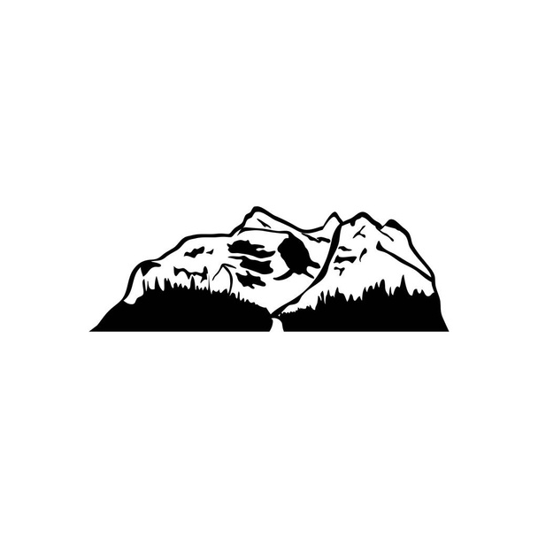 гора со снегом и травой, в стиле силуэта - Вектор,изображение