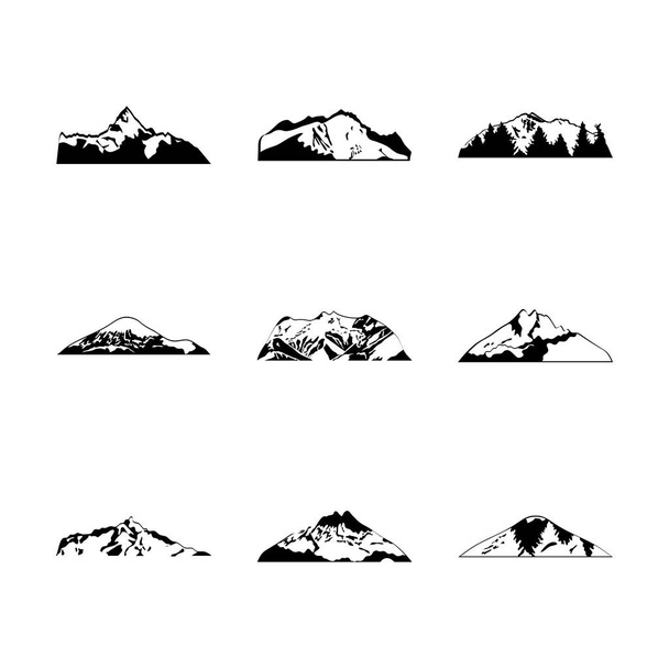 hegyek és hajtogatott hegyek halmaza, sziluett stílusban - Vektor, kép
