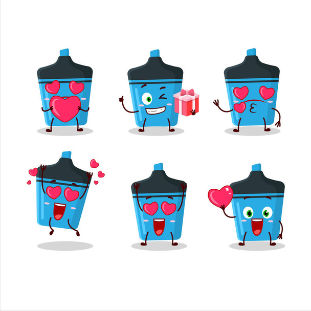 Blue highlighter cartoon character with love cute emoticon - Vektör, Görsel
