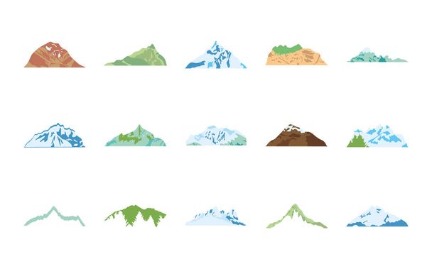 conjunto de montañas frías y montañas, de estilo plano - Vector, Imagen