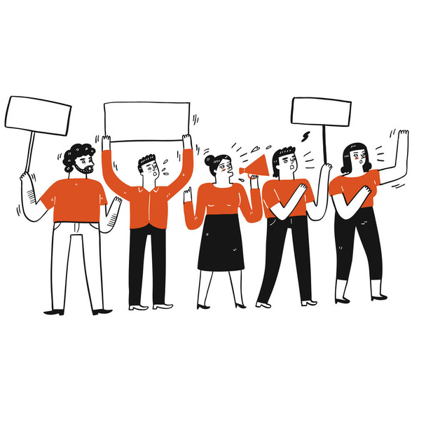Collection of hand drawn a group of people doing protest.Vector illustrations in sketch doodle style. - Vector, Image