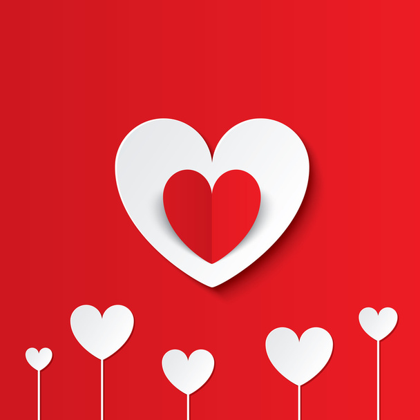 White paper hearts Valentines day card on red. - Vector, Image