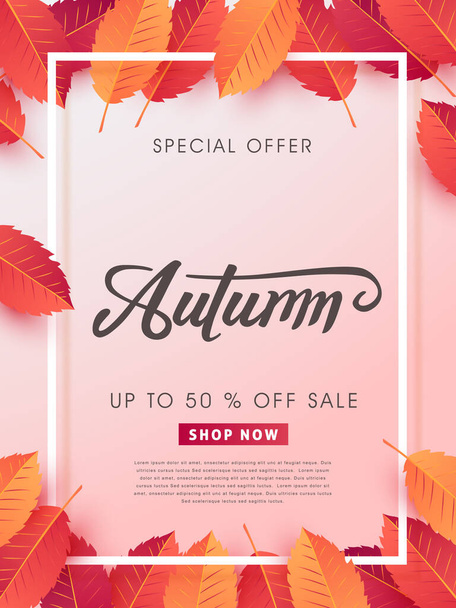 Autumn sale background layout decorate with leaves for shopping sale or promo poster and frame leaflet or web banner.Vector illustration template. - Vector, Image