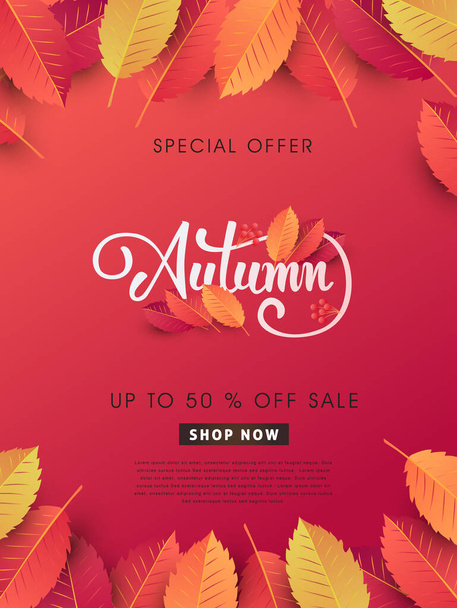 Autumn sale background layout decorate with leaves for shopping sale or promo poster and frame leaflet or web banner.Vector illustration template. - Vektor, kép