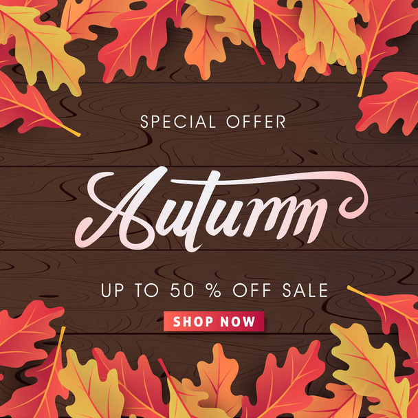 Diseño de fondo de venta de otoño decorar con hojas para la venta de compras o póster promocional y folleto marco o banner web.. - Vector, Imagen