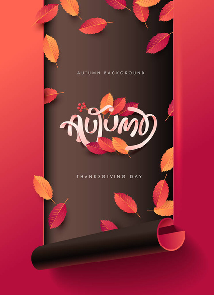 Autumn calligraphy. Seasonal lettering.web banner template.vector illustration - Vector, Image