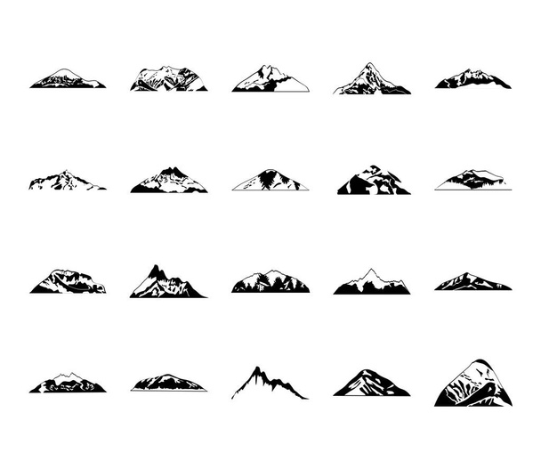 Ensemble d'icônes montagnes et montagnes froides, style silhouette - Vecteur, image