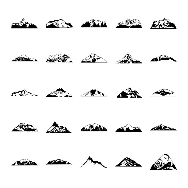 conjunto de iconos de las montañas de dibujos animados, estilo silueta - Vector, imagen
