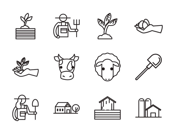 Farm line style icon set vector design - Vector, Image