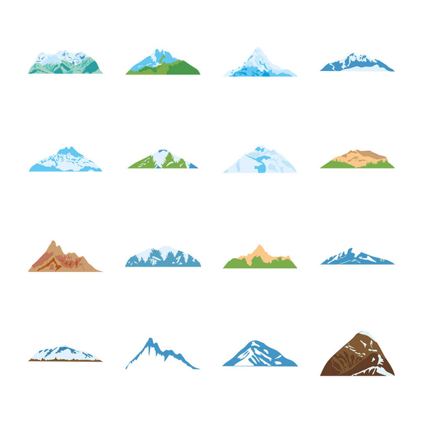 Karlı dağlar ve dağların simgesi, düz stil - Vektör, Görsel
